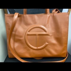 Authentic Telfar Medium Tote in tan.